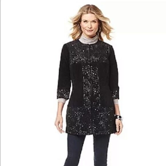 Carlos Falchi M NWT Heavy Black Textured Designer Leather Suede Punchout Coat - Picture 4 of 9